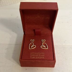 Earrings - double heart - studs - (#0510)
